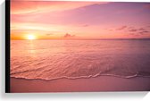 Canvas - Zon Zakkend in de Zee onder Rozekleurige Lucht - 60x40 cm Foto op Canvas Schilderij (Wanddecoratie op Canvas)