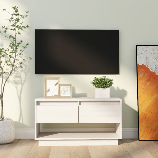 The Living Store Zwevend Tv-meubel - Wit - 74x34x40 cm - Massief Grenenhout