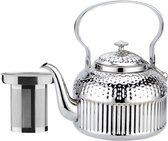 Théière en acier inoxydable de 1,8 litre avec passoire, avec poignée passoire à thé, adaptée à l'induction, argent