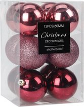 Christmas Decoration Kerstballen - 12x - 6 cm - kunststof - roze