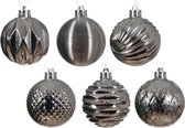 Decoris kerstballen gedecoreerd - 12x - 6 cm -kunststof - zilver