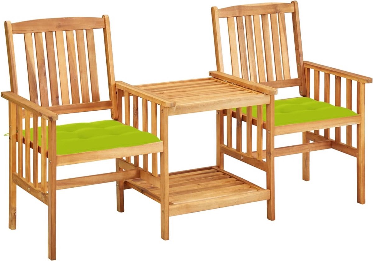The Living Store Tuinstoelen met tafeltje en kussens massief acaciahout - Tuinstoel - Bistroset - Acacia Hout - Tuintafel - Buitentijd