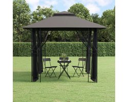 The Living Store Prieel met zijwanden 300x300x270 cm staal antracietkleurig - Tuinpaviljoen - Tuingereedschap - Buitenspeelplezier - Buitentuin - Veranda
