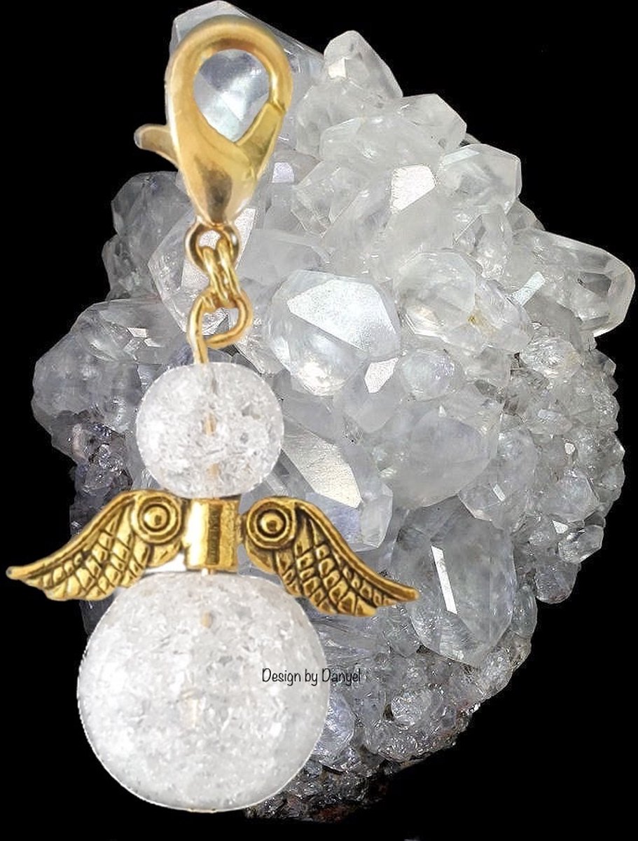 Beschermengel Craquelé kwarts Hanger Goud, tashanger, sleutelhanger, geluksengel, kerstengel, kersthanger, kerst ornament, kerst, cadeau, autodecoratie, geluksengel, bescherm engel, engel, edelsteen, spiritueel, babyshower