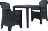 The Living Store Bistroset Kunststof - 79x79x72 cm - Antraciet - Rattan-look