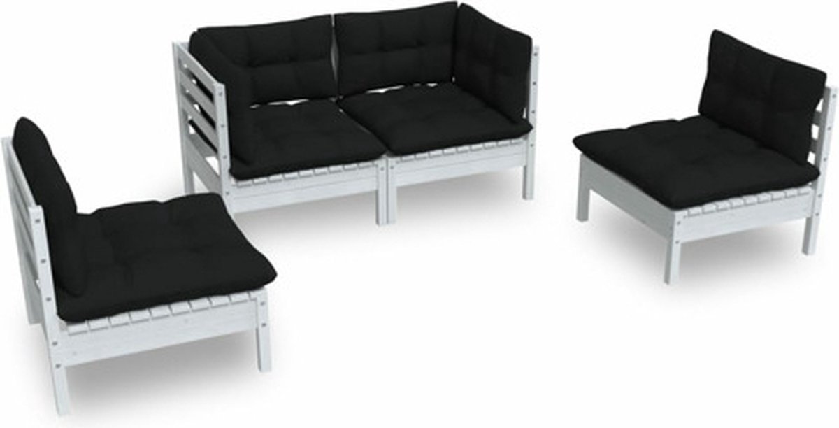 The Living Store 4-delige Loungeset met kussens massief grenenhout - Loungeset - Tuinset - Houten Lounge - Loungebank - Balkon Meubel