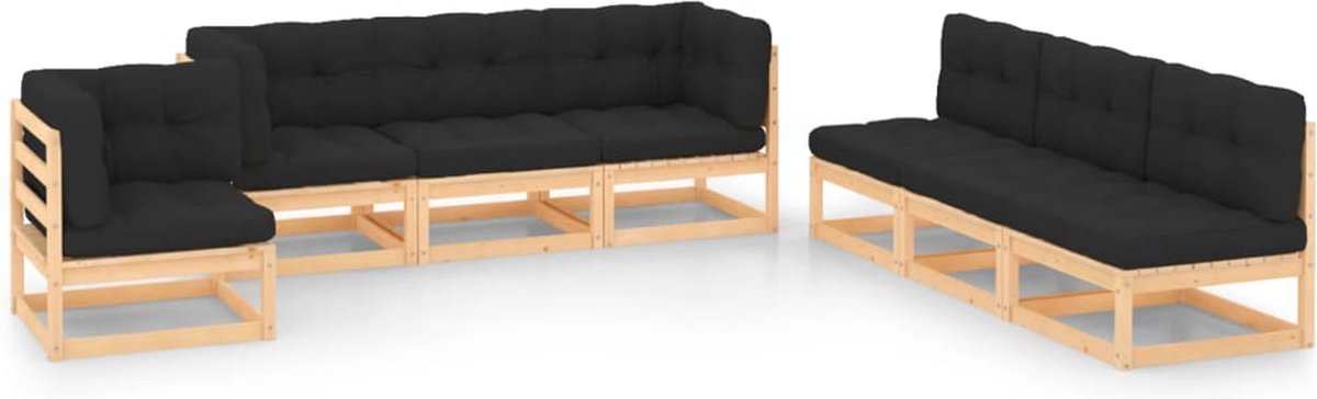 Massief grenenhouten loungeset met kussens - Tuinmeubilair - Buitendecoratie.