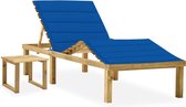 The Living Store Loungebed Grenenhout - Tuinmeubelen - 200x70x(31.5-77)cm - Verstelbare rugleuning - Koningsblauw