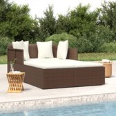The Living Store Ligbed Bruin - Poly Rattan - 182x118x63 cm - Inclusief kussens