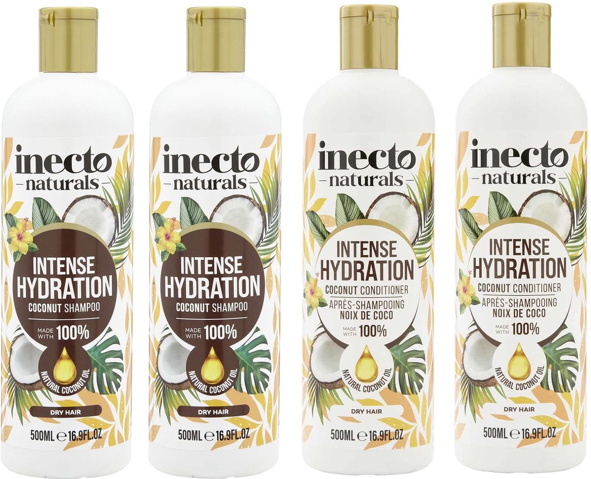 INECTO - 2 x Coconut Shampoo + 2 x Coconut Conditioner - 4 x 500ml - 4 Pak
