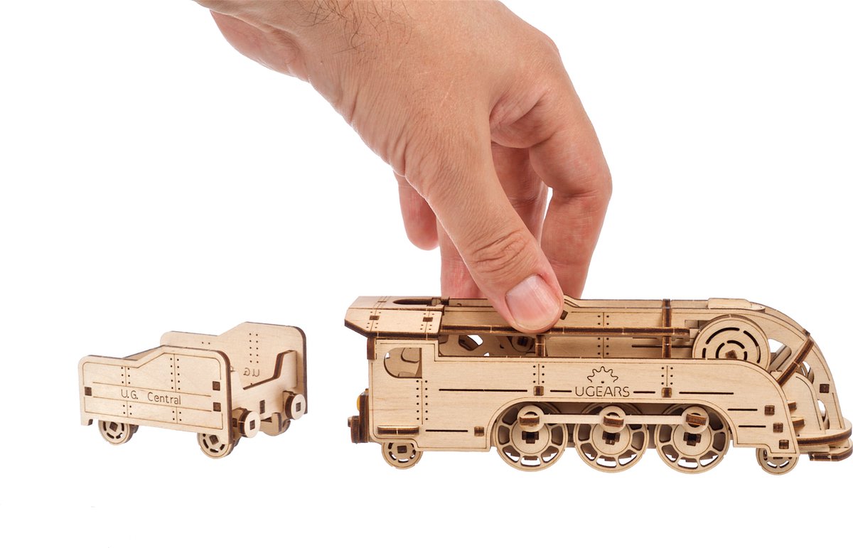 Ugears - Puzzle 3D mécanique en bois V-Express locomotive à vapeur avec  tender