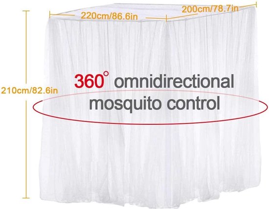 Opamoo Muggennet, fijnmazig, groot, vierkant, voor tweepersoonsbed of eenpersoonsbed, vliegennet, muggennet, 200 x 220 x 210 cm, wit - Opamoo