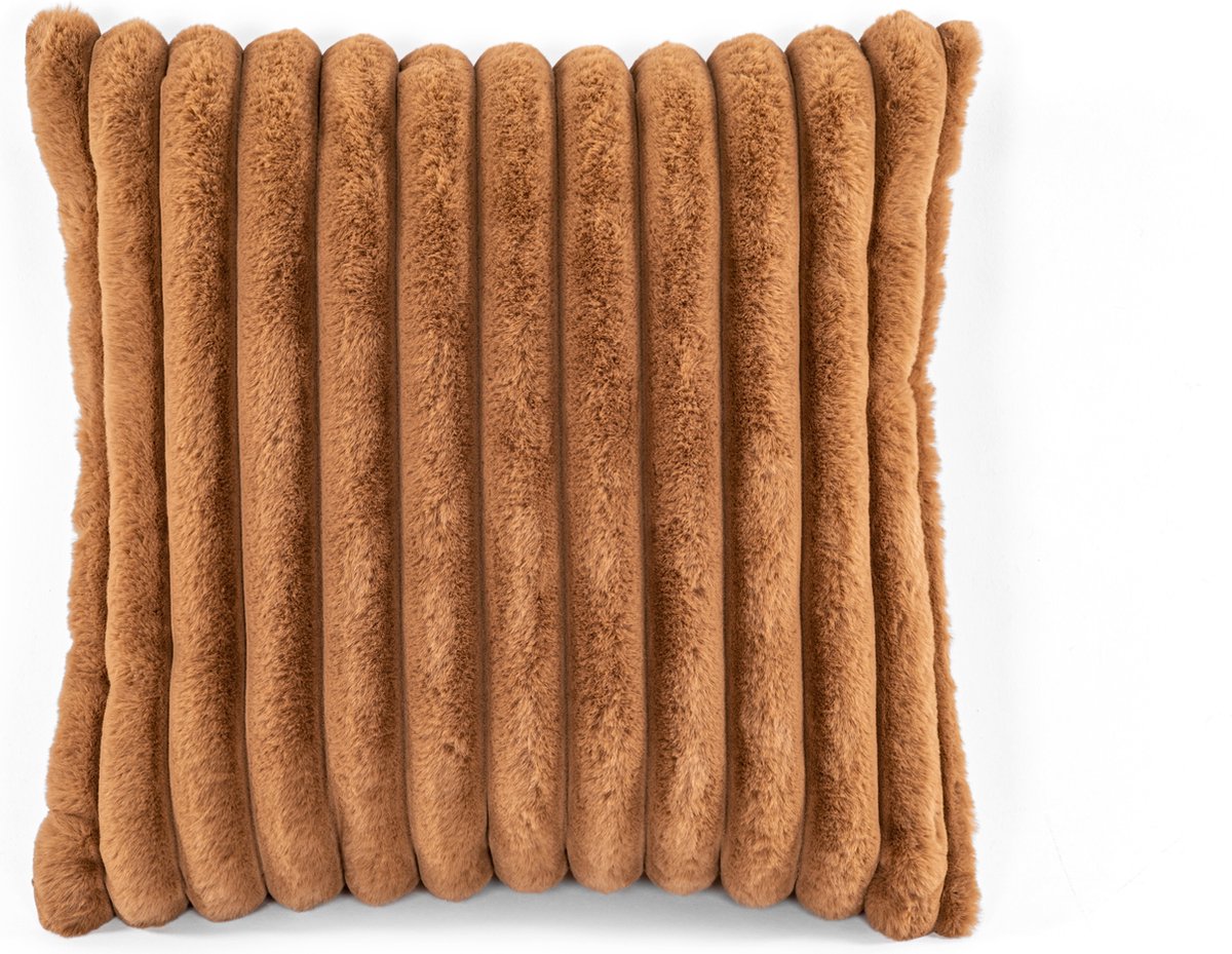 TISECO HOME STUDIO - Kussen (gevuld) - RABBIT STRIPE FUR - 45x45 cm - 100% polyester - Indian tan