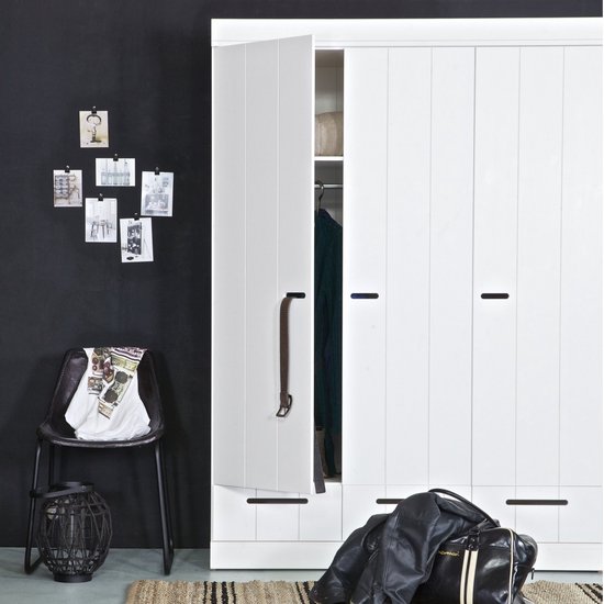 WOOOD Connect Kledingkast 3-Deurs met Lade - Grenen - Wit - 195x140x53