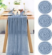 Set van 4 stoffige blauwe kaasdoek tafellopers, semi-transparante tafelloper, gaas tafelkleed, 3 m rustieke decoraties voor keuken, bruiloft, vakantie, feestartikelen (stoffig blauw, 300 cm)