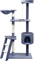 The Living Store Kattenboom - donkerblauw - 97 x 40 x 150 cm - houten frame met sisal touw en zachte pluche