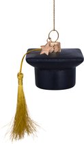 Ornament glass black matt graduation hat H6cm