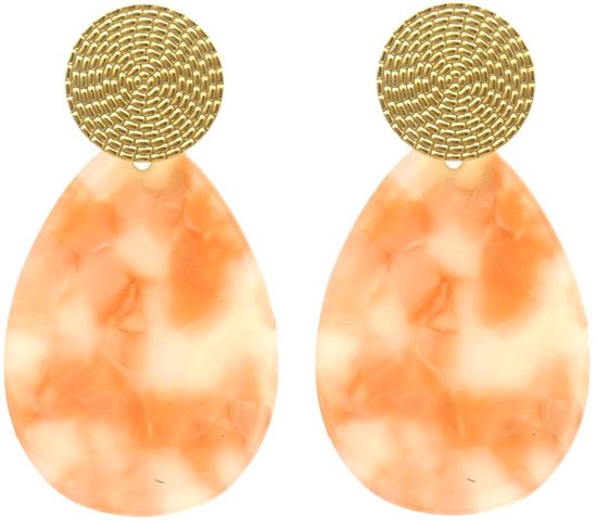 Boucles d'oreilles Ovale - Boucles d'oreilles pendantes - Acier inoxydable - 6,5x3,5 cm - Oranje