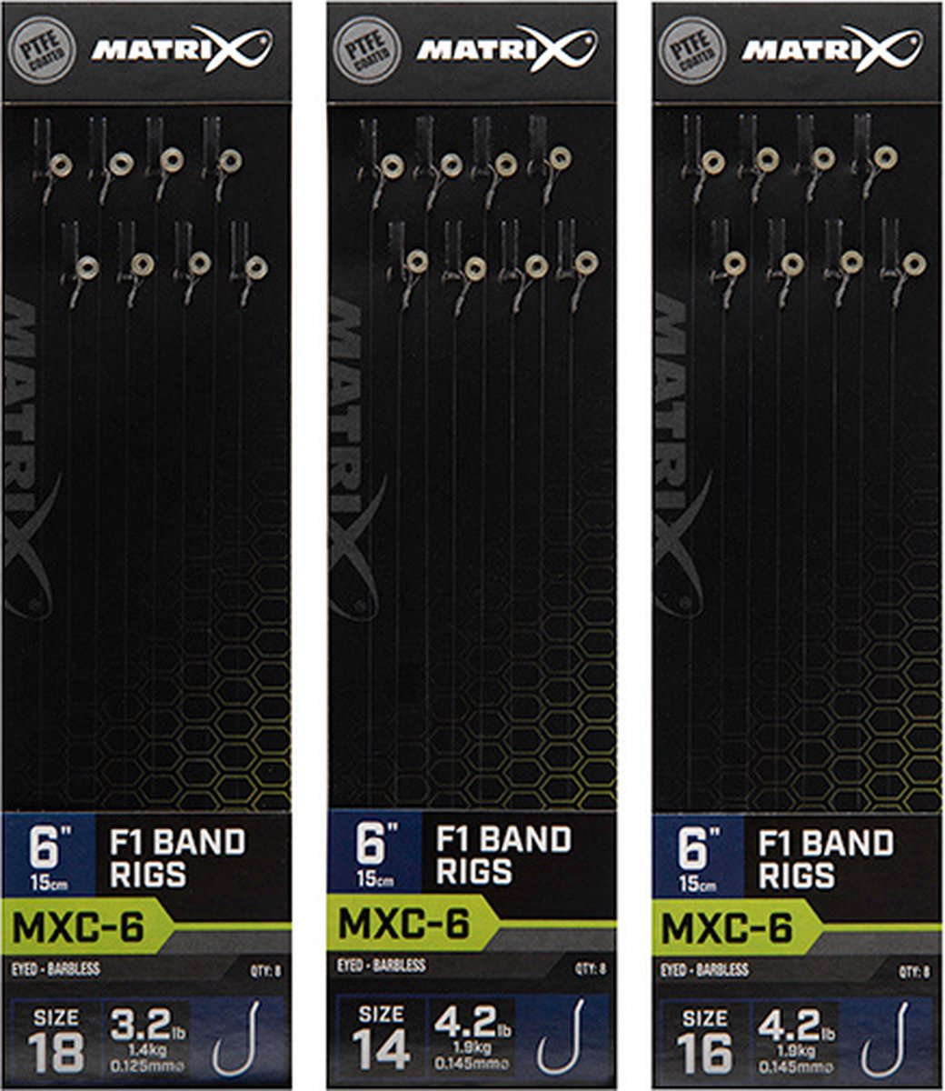 Matrix Onderlijnen MXC-6 F1 Band Rigs 15cm Eyed-Barbless (8 pcs) - Maat : Haak 14 - 0.145mm