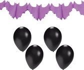 Halloween/horror thema feestslinger - vleermuis - papier - 300 cm - incl. 10x ballonnen zwart