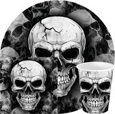 Fiestas Halloween/horror doodshoofd feest servies set - borden/bekers/servetten - 36x - zwart - papier