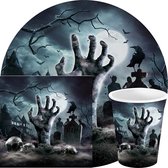 Fiestas Halloween/horror kerkhof feest servies set - borden/bekers/servetten - 36x - zwart- papier