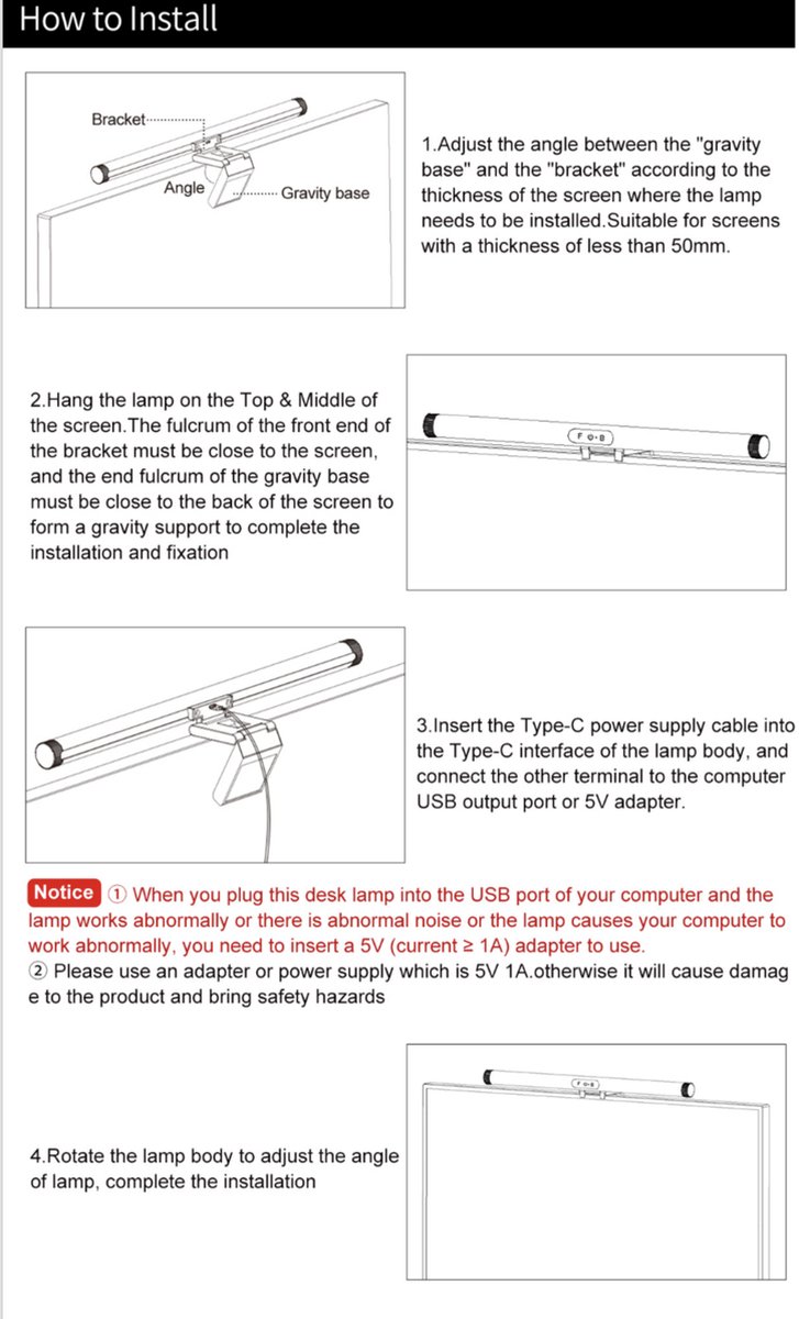 Founder FDGL01 - Lampe LED dimmable pour moniteur - Lampes de bureau -  Barre de