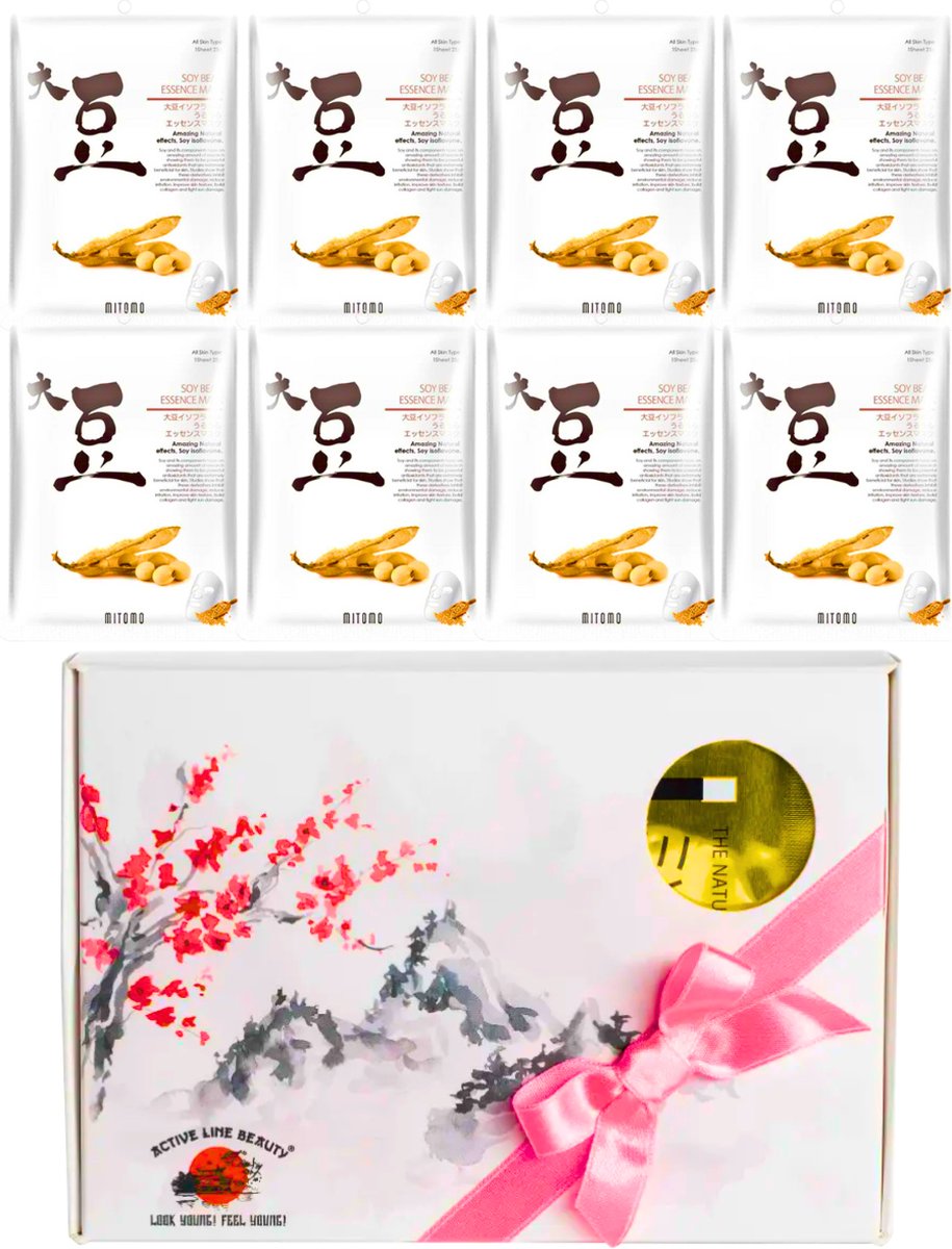 Goedkoopste Mitomo Soy Bean Gezichtmaskers - Giftset Vrouw - 8 x 25g - Verjaardag Cadeau Vrouw - Geschenkset Vrouwen