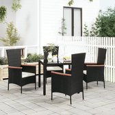 The Living Store Chaise de jardin Bois d'acacia Zwart - Rotin PE - Acier - 4 pièces