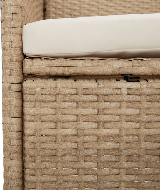 The Living Store Ensemble de jardin Beige - 2x Chaise de jardin réglable - Table 90x90x75cm - Rotin PE