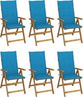 The Living Store Tuinstoel Set - Massief Acaciahout - 6 stuks - 57x69x111 cm - Blauwe Kussens