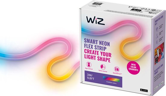 Bande lumineuse néon WiZ 3m pour usage intérieur - Éclairage LED intelligent - Lumière colorée et Wit - Adaptateur 12V inclus