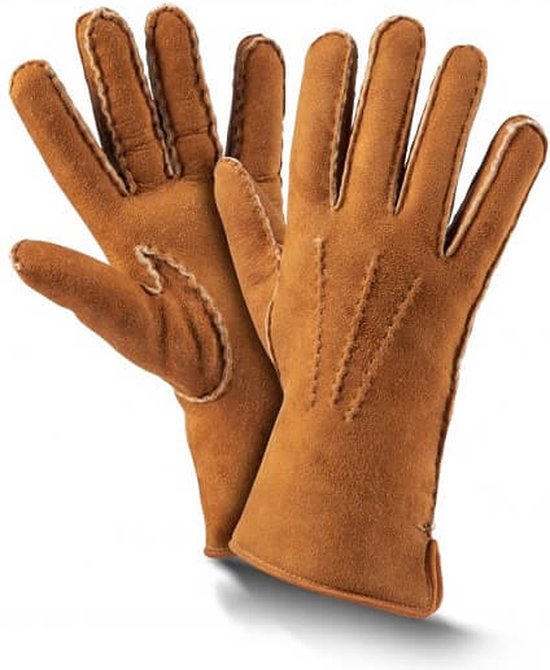 Fellhof Premium warme handschoenen winter maat 9 - cognac - lamswol - lamsleder - gevoerd – unisex