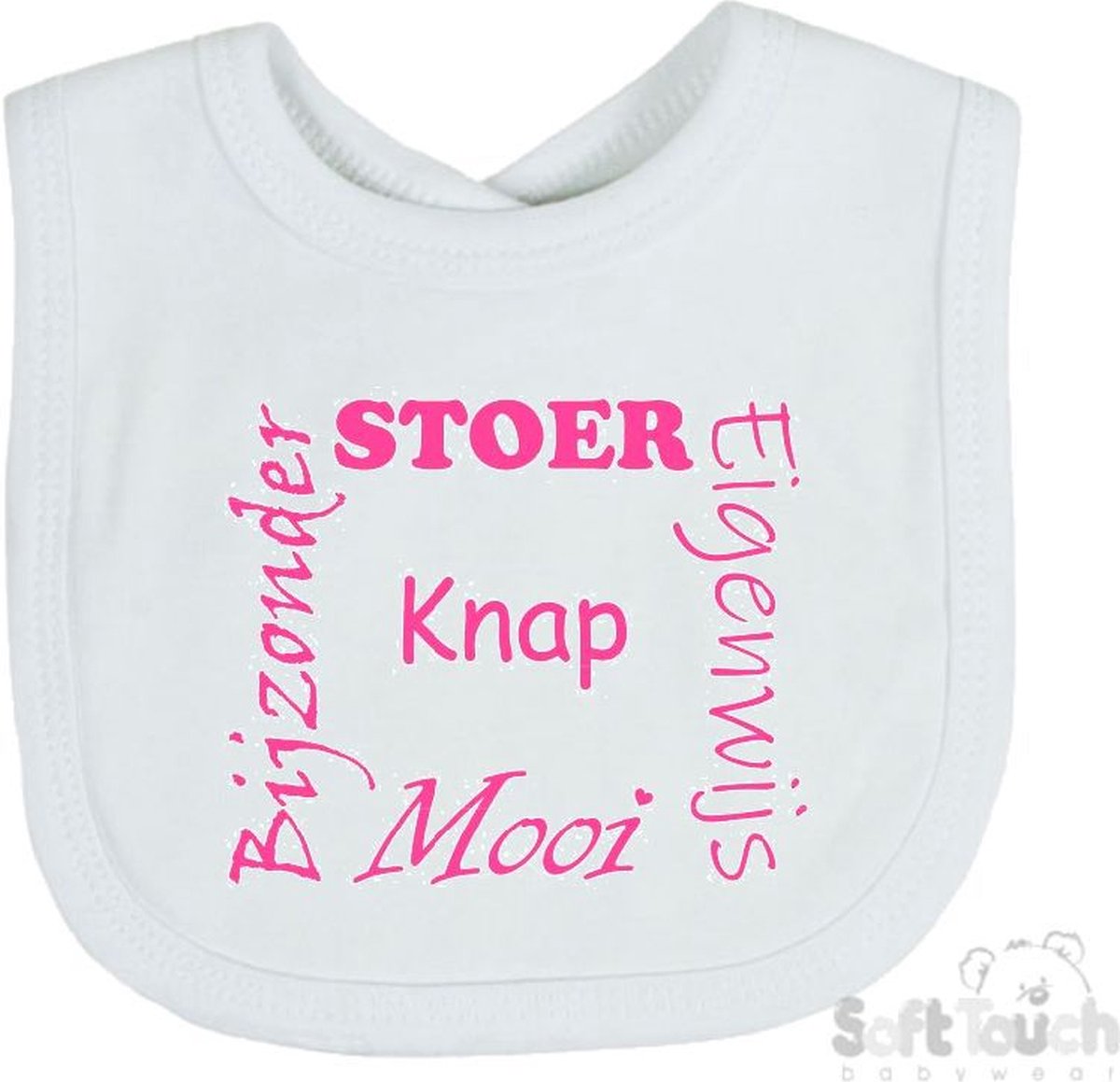 Goedkoopste Soft Touch Slabber Slabbetje Slab Stoer Eigenwijs Mooi Bijzonder Knap Unisex Katoen Wit/roze Maat 33x22 Cm