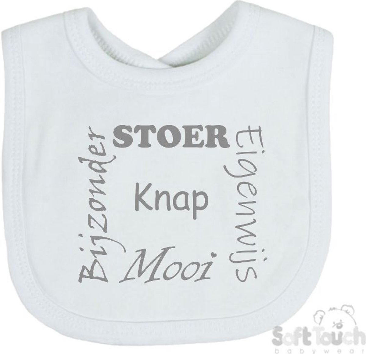 Goedkoopste Soft Touch Slabber Slabbetje Slab Stoer Eigenwijs Mooi Bijzonder Knap Unisex Katoen Wit/grijs Maat 33x22 Cm