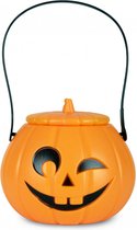 Halloween pompoen snoep emmer - Halloween decoratie - Versiering voor binnen en buiten - Horror - Trick or treat - Diameter 13 cm - Oranje/zwart
