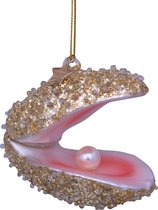 Ornament glass champagne glitter oyster H7cm