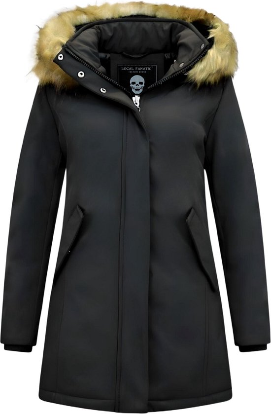 Winterjas Dames Volwassen - Winterjas Dames Bontkraag - Dames Winterjas Parka - Jas Dames Lang - Slim Fit - 0681 - Zwarte Jas