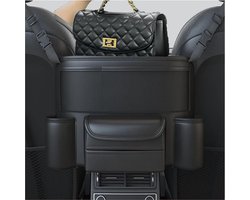 Auto-organizer tussen de voorstoelen, auto-opbergtas, handtashouder voor autostoelen, autostoel-organizer, grote auto-achterbank-organizer voor snacks, portemonnees, drankdoekjes (zwart)