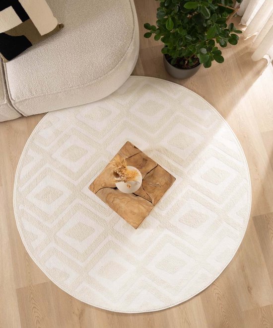 Rond vloerkleed Scandinavisch - Contour Diamond crème 200 cm rond