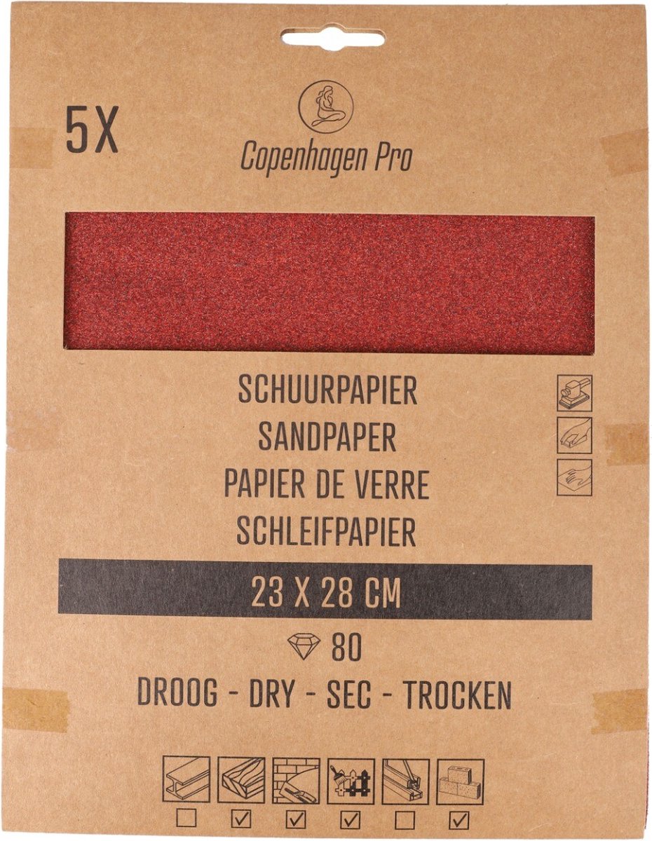 Copenhagen Pro schuurpapier - droog - korrel 80 - 5 stuks - 28 x 23 cm