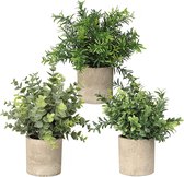 3 stuks mini-kunstplanten, kunstmatige groene planten, eucalyptus, rozemarijn, planten voor thuis, kantoor, tafel, slaapkamer, binnen- en buitendecoratie