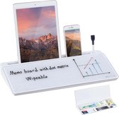 Glazen whiteboard, desktop-memobord, als dock mobiele telefoonstandaard, tabletstandaard, toetsenbord, standaard, bureau-organizer met accessoires voor kantoor, thuis