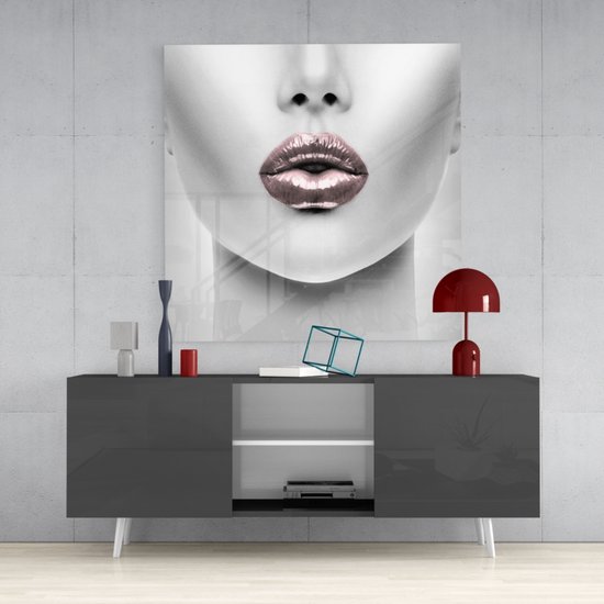 Peinture sur verre - Visage de femme - Lèvres - 40x40 cm - 4 mm