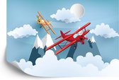 Fotobehang Vliegtuig Tussen De Wolken - Vliesbehang - 360 x 240 cm