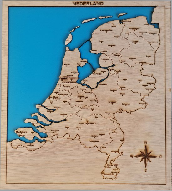 Hoogte Kaart Nerderland steden en provincies 3D Zee hout