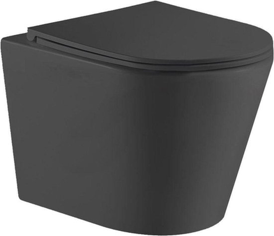 QeramiQ Dely Hangtoilet - Toiletpot - diepspoel - met softclose zitting - Zwart mat