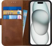 Rosso Deluxe Étui en Cuir véritable pour Apple iPhone 15 | Espace pour trois cartes | Étui portefeuille | Avec porte-cartes | Marron