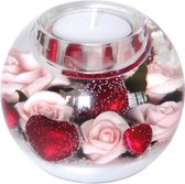 Waxinelichthouder Valentina rozen met hart - Theelichthouder - glas - Bolvormig - 8 cm diameter - 6 cm - Valentijnhoog