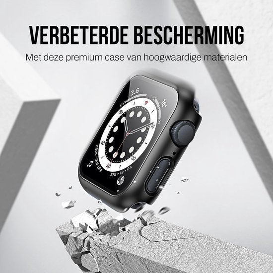 Hoesje voor Apple Watch Series 4 / 5 / 6 / SE / SE 2 / SE 3 - 44 mm Screenprotector - 2 Stuks - Full Cover Hard Case - Zwart